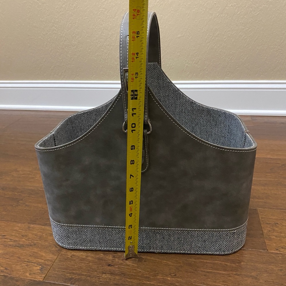 Gray Faux Leather Tweed Magazine Holder Storage Bin Basket Home Decor - Picture 8 of 9